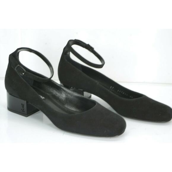 Saint Laurent Suede Babies Ankle Strap Block Heel Pump SZ 36 NIB YSL Logo $795 - Picture 9 of 11